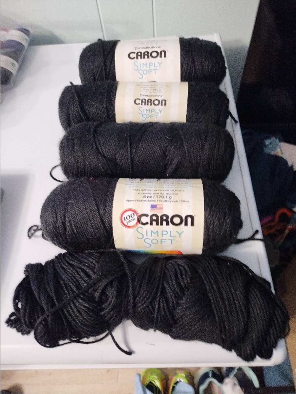 4 + Caron Simply Soft Yarn - Black Skeins